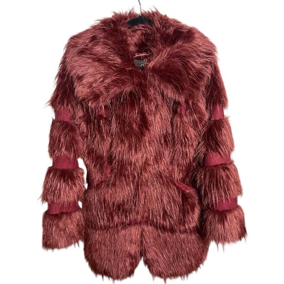 Rachel Zoe Jackets & Blazers - Rachel Zoe Faux Fur Burgundy Coat - Large